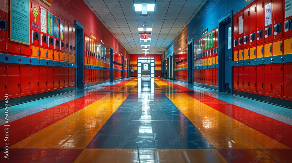 Brightly Colored Hallway With Lockers