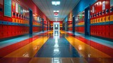Brightly Colored Hallway With Lockers