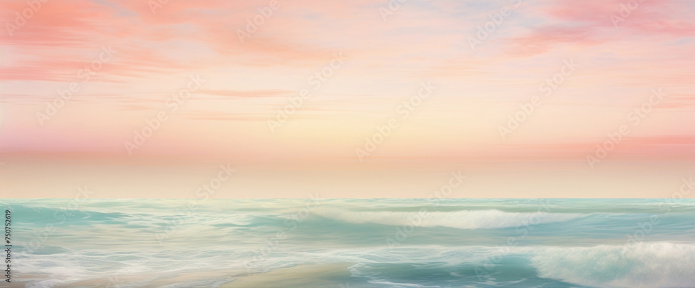 Serene gradient seascape with a pastel-colored sky and gentle waves, offering the cutest and most beautiful coastal panorama.