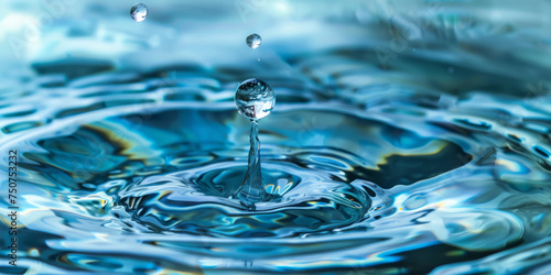 A single droplet of water falls from above, connecting with the calm surface of the water below, causing ripples and concentric circles to emanate from the point of impact.
