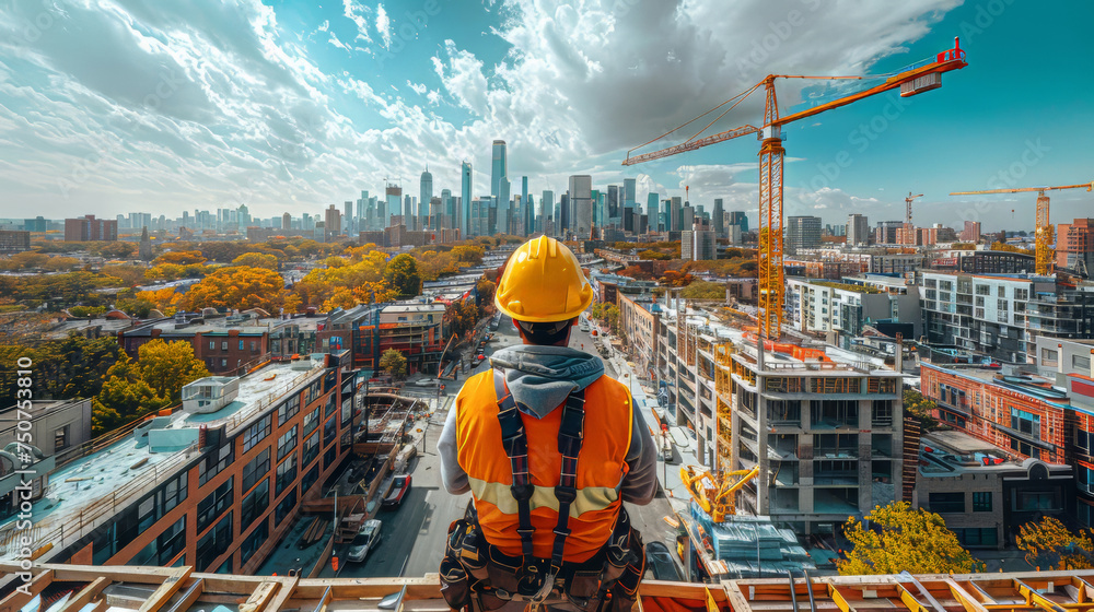 Construction Worker Observing Cityscape