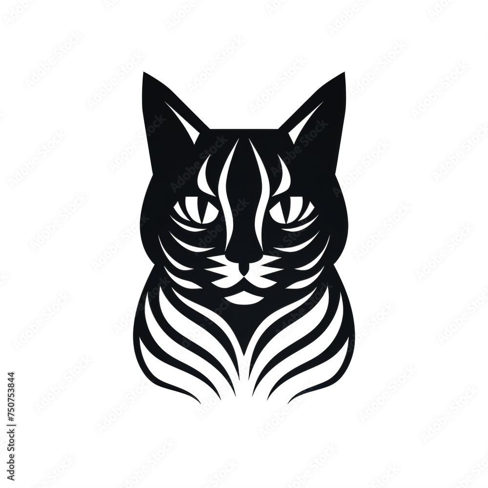 Fototapeta premium a black and white cat face symbol logo icon on a transparent background png isolated