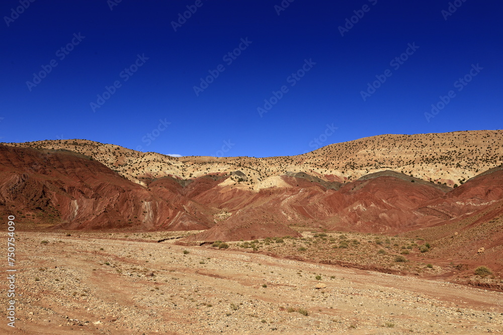 View on a mountain in the High Atlas which is a mountain range in central Morocco, North Africa, the highest part of the Atlas Mountains