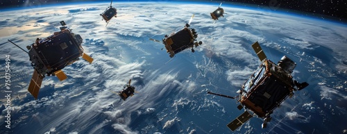 Orbital Cleanup: Robotic Fleet Utilizing Nets and Harpoons for Space Junk Removal around Earth photo
