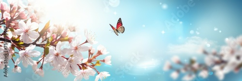 Butterfly Flying Above Flowering Tree
