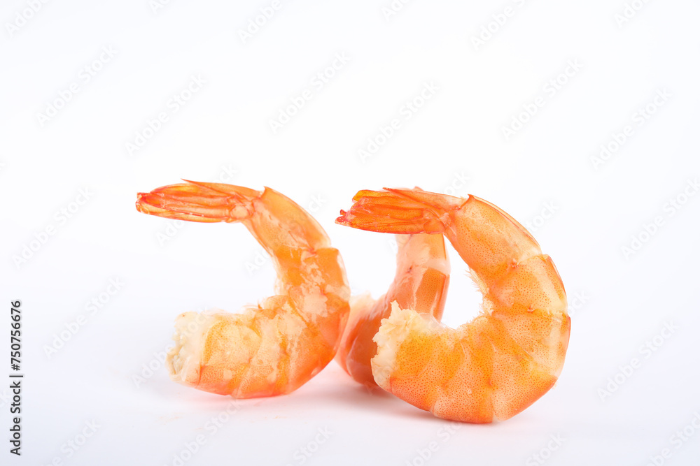 Delicious freshly cooked shrimps isolated on white