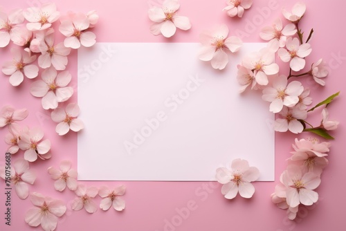 Sheet of Paper Surrounded by Pink Flowers