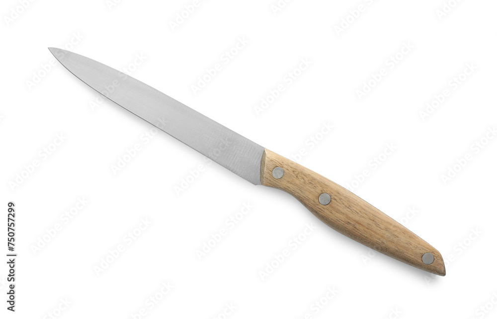 One sharp knife isolated on white, top view One sharp knife isolated on white, top view