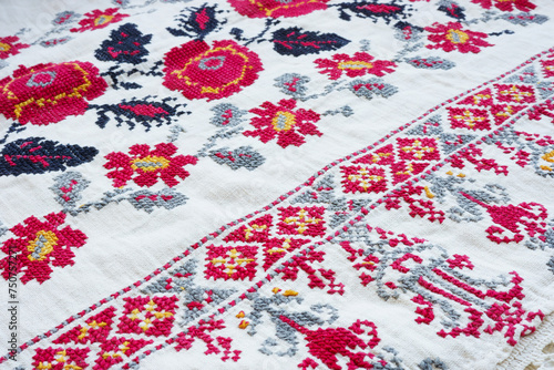 Vintage ethnic Ukrainian embroidery on fabric.