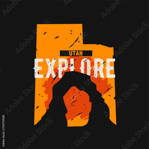vector of utah with arches national park in grunge style, perfect for print, apparel, etc