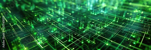 Digital technology 3d cyberspace green shimmering data storage IT matrix color like background © NickArt