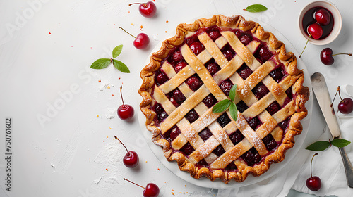 Delicious cherry pie on a white background. © Tanuha