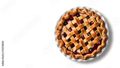 Delicious cherry pie on a white background.