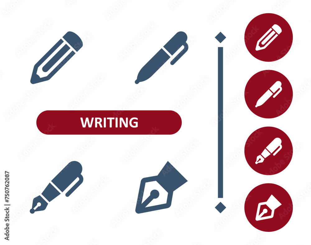 Writing Icons. Write, Pencil, Pen, Fountain Pen Icon Writing Icons. Write, Pencil, Pen, Fountain Pen Icon