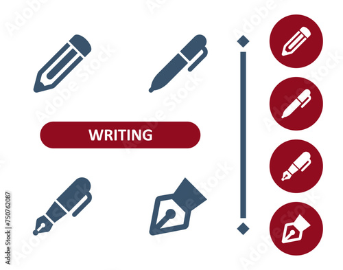 Writing Icons. Write, Pencil, Pen, Fountain Pen Icon