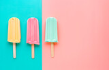 Colorful popsicle on pastel colors background