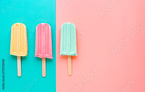 Colorful popsicle on pastel colors background