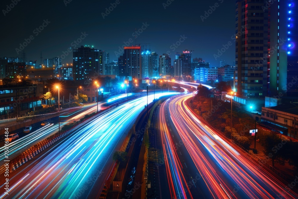 city transportation at night with long exposure time lapse Generative AI city transportation at night with long exposure time lapse Generative AI