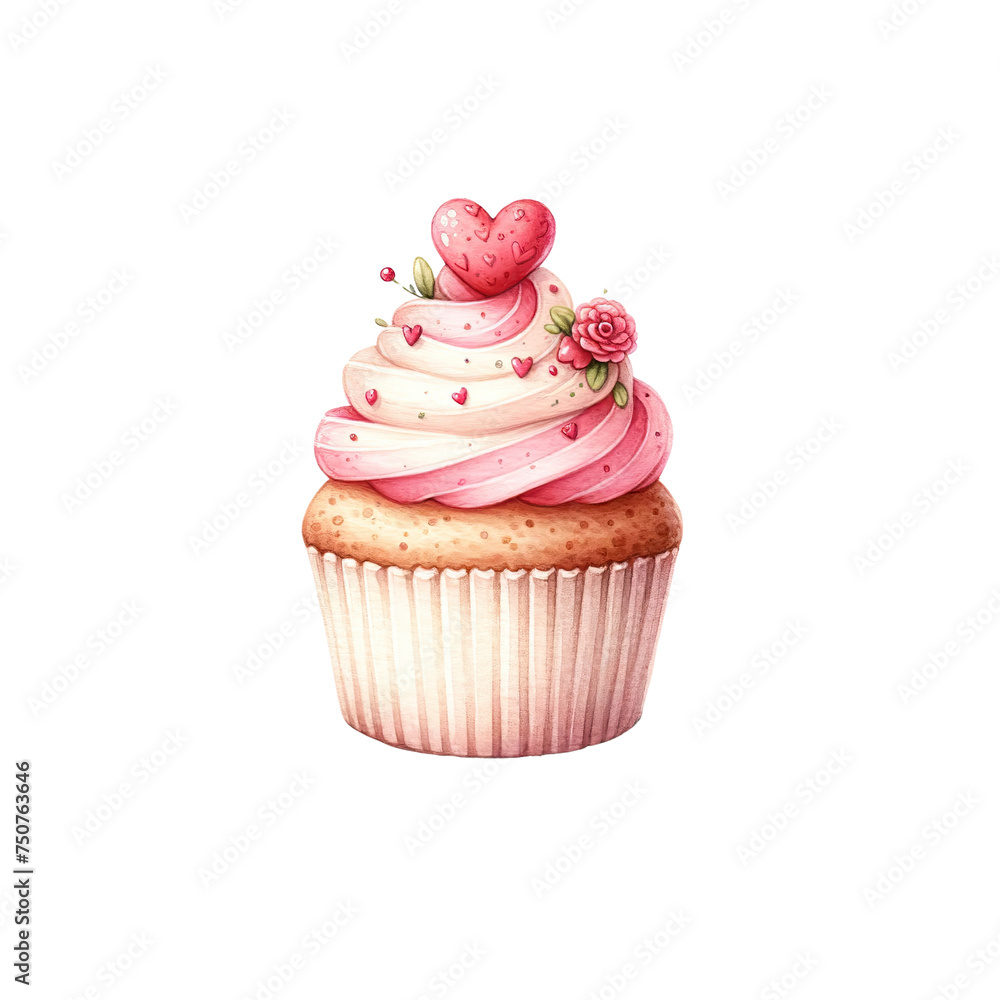 A cupcake with pink frosting and a heart on top A cupcake with pink frosting and a heart on top