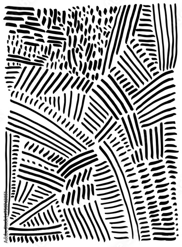 Monochrome simple abstract doodle style background, isolated on white. Black and white spot and lines texture.