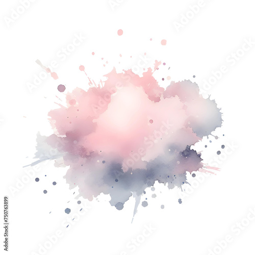 watercolor splash in pink and gold on a gray background. The loose brushstrokes create a sense of movement. The soft colors and gold accent make it elegant.