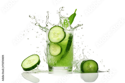 Refreshing Glass of Cucumber Juice With Water Splash. A glass filled with freshly squeezed cucumber juice, with a splash of water adding a refreshing touch. Isolated on a Transparent Background PNG.