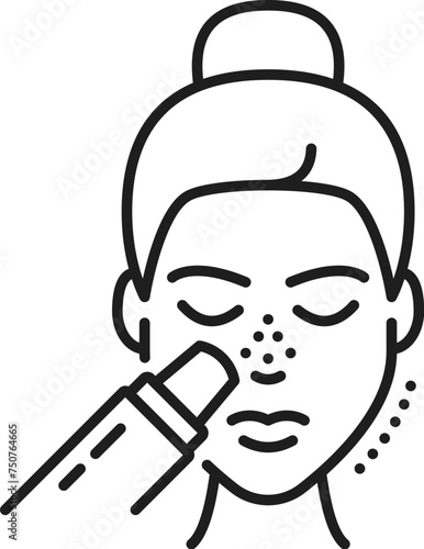 Skincare health, skin pores cleaning, face care cosmetology and mesotherapy outline icon. Face skin health, skincare cosmetics product, skin pores cleaning thin line vector pictogram or pictogram