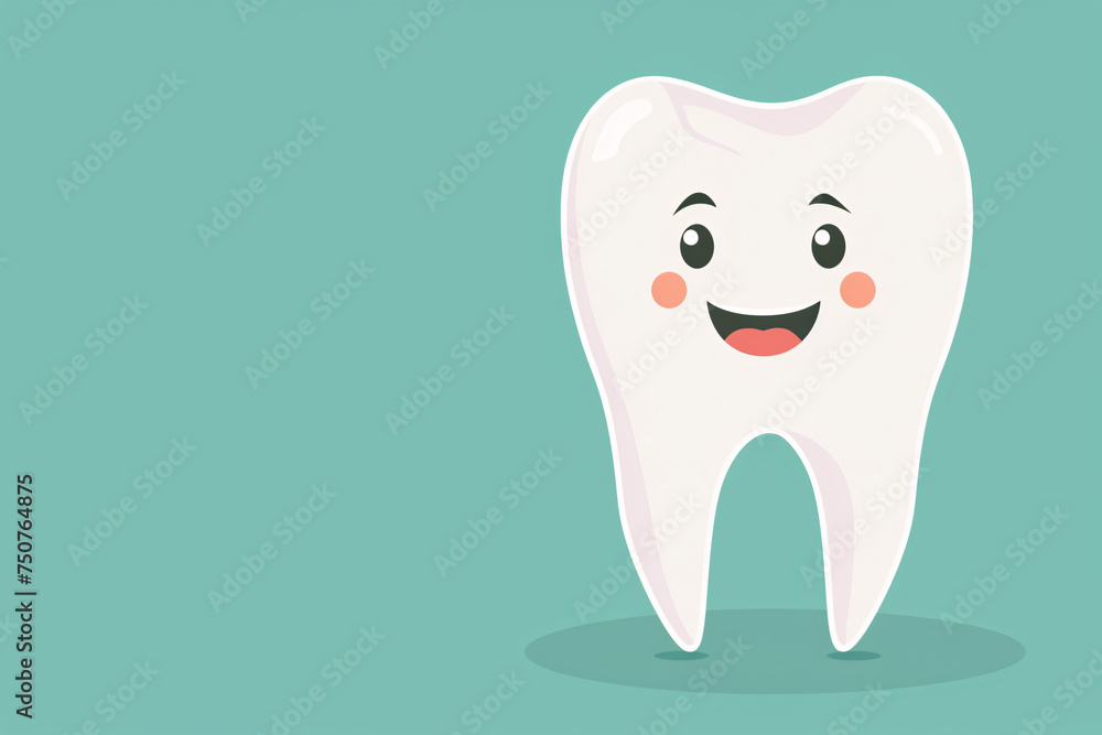 Cartoon tooth with a happy face on a light blue background Cartoon tooth with a happy face on a light blue background