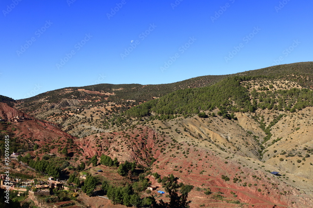 View on a mountain in the High Atlas which is a mountain range in central Morocco, North Africa, the highest part of the Atlas Mountains