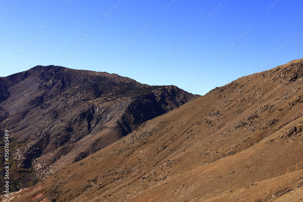 View on a mountain in the High Atlas which is a mountain range in central Morocco, North Africa, the highest part of the Atlas Mountains