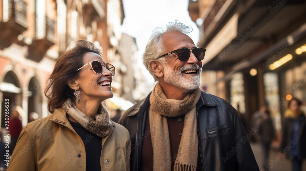 Obraz premium senior couple is seen enjoying their city tour,
