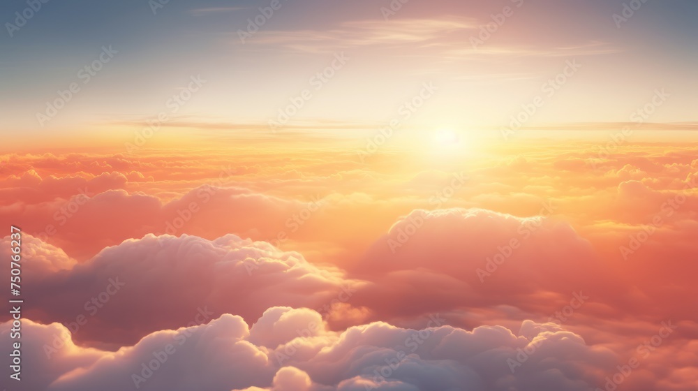 Fototapeta premium beautiful sunset clouds with sun shining through fog,