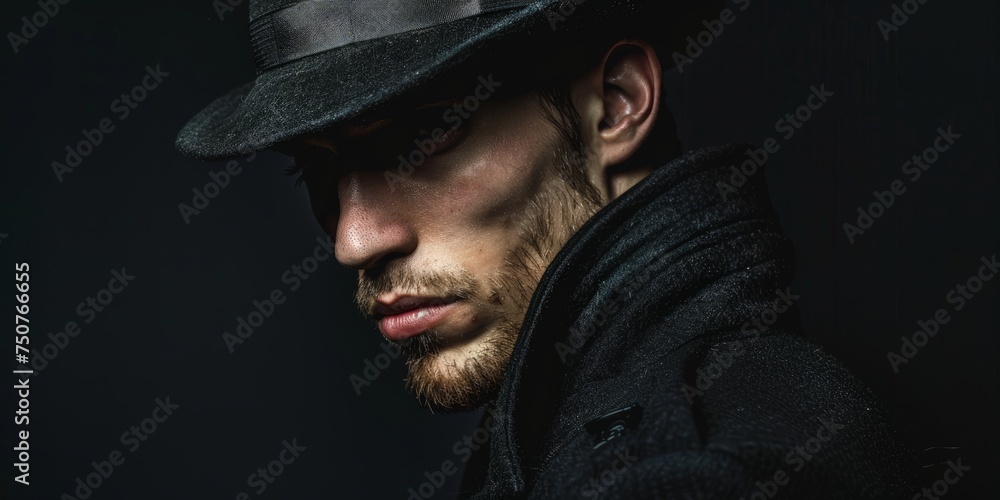 A man sporting a beard is wearing a hat, creating a rugged and stylish appearance. A man sporting a beard is wearing a hat, creating a rugged and stylish appearance.