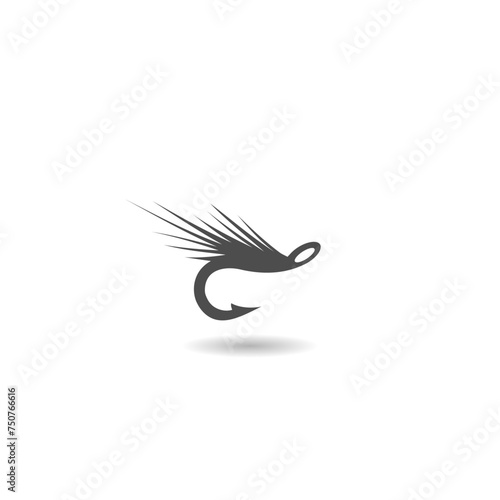 Fly fishing flat design  icon with shadow