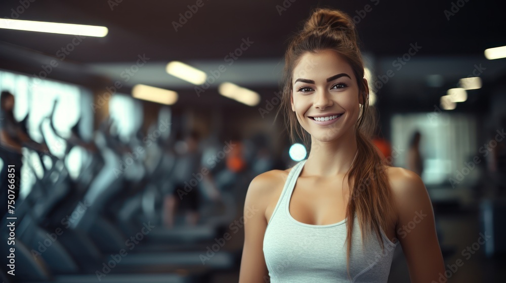 Beautiful woman wearing sportswear in the gym, woman with sports and health