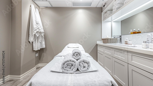 facial room in a beauty salon, with soft towels