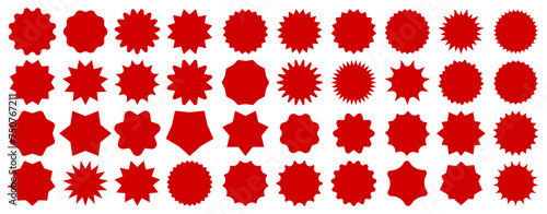Starburst sale price seals and labels, oval or sunburst stickers. Callout and splash, star and rosette, stamp and tag badges isolated vector set. Cartoon balloon explosion red promo advertising