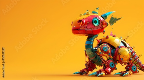 Colorful 3D Illustration of a Robot Dragon in Sci-Fi Style