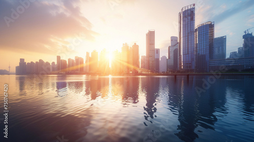 Sunrise over a modern city skyline  symbolizing new business opportunities