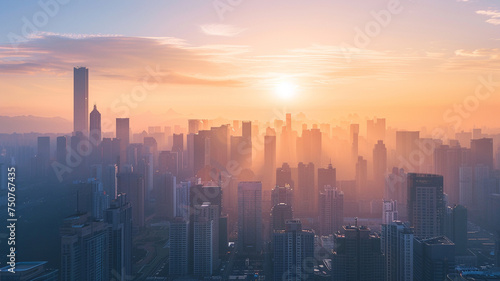 Sunrise over a modern city skyline  symbolizing new business opportunities