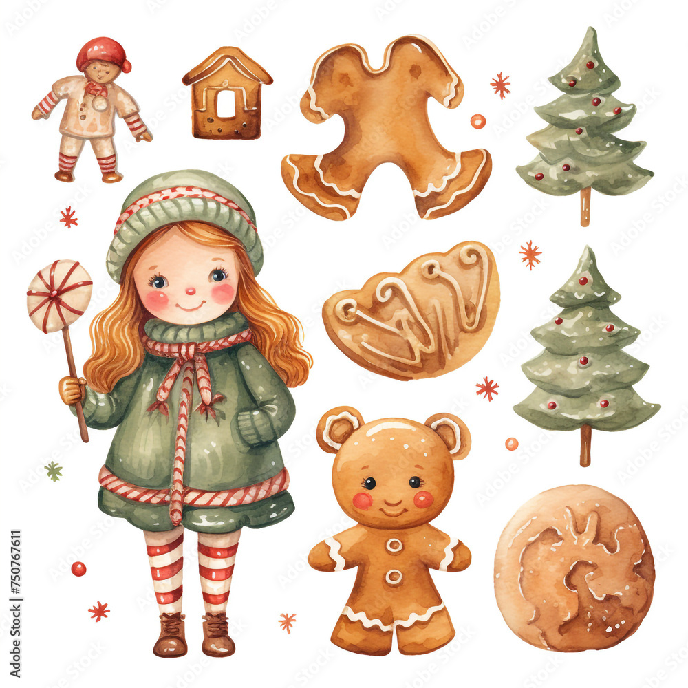 Fototapeta premium christmas cookies and candies in scandinavian boho style, cartoon, kids illustration сreated with Generative Ai