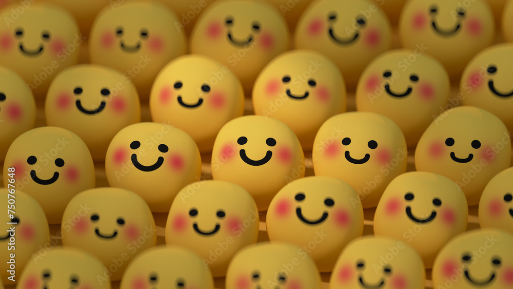 Lots of happy smiley faces 3D render Lots of happy smiley faces 3D render