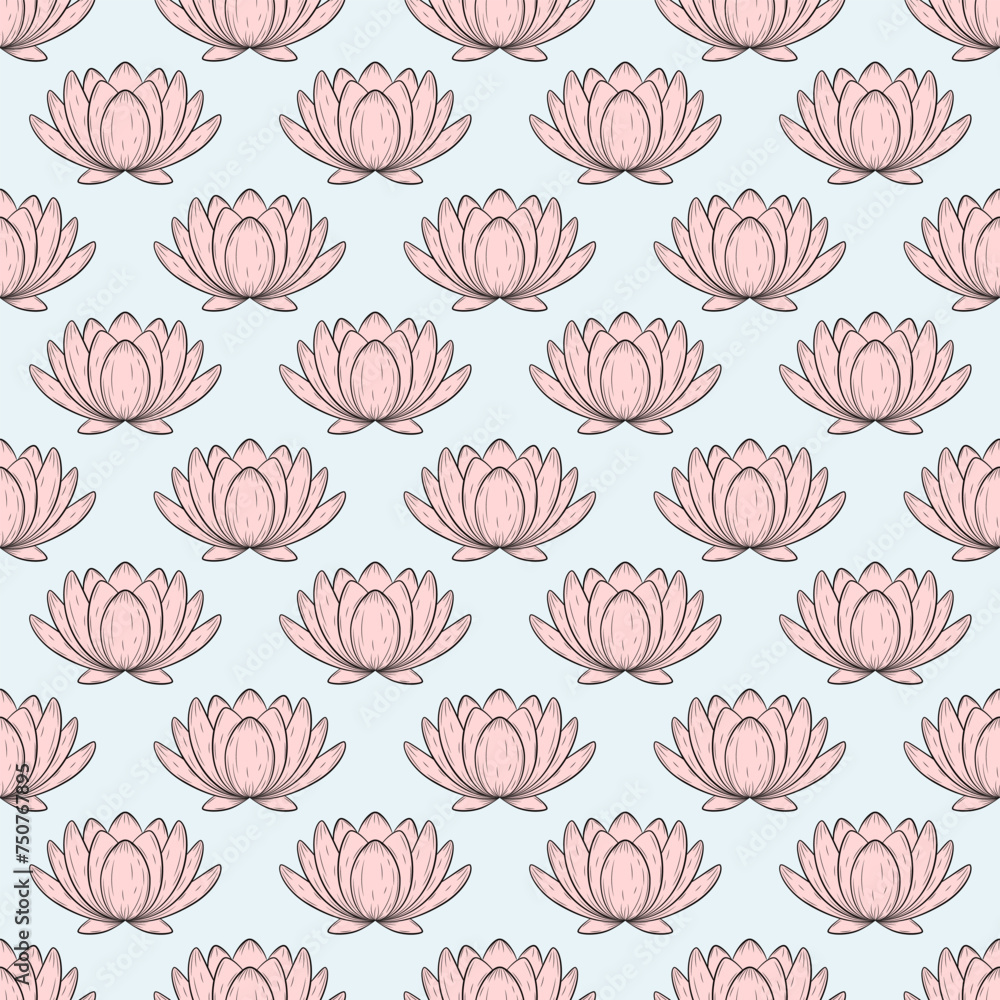 Seamless pattern with beautiful pink lotus flower. Floral background. Vector illustration