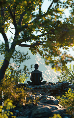 Man Practicing Mindfulness Meditation in Nature © swissa