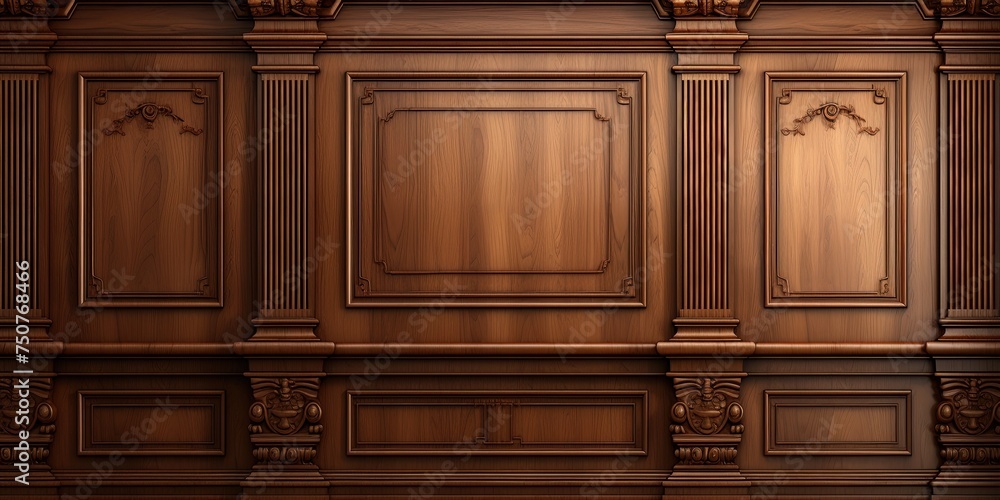 Luxury wood paneling background or texture. highly crafted classic / traditional wood paneling, with a frame pattern, often seen in courtrooms, premium hotels, and law offices. - obrazy, fototapety, plakaty 