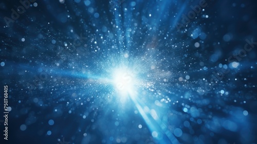 Background for graphic concept work, Blue glitter particles falling in light rays