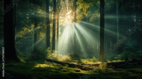 Bright Beam of Sunshine Shining ,morning forest background