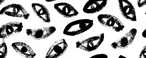 Black and white abstract seamless pattern with eyelashes .