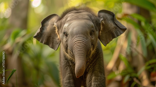 Young Elephant in the Jungle With Expressive Eyes