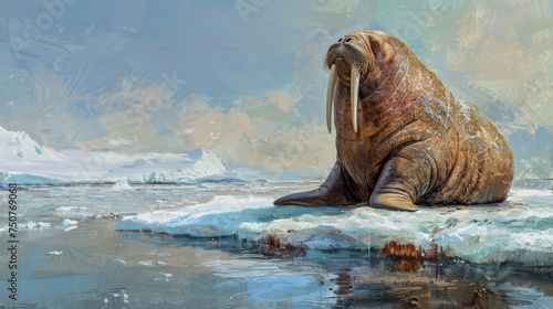 Large male walrus in Arctic